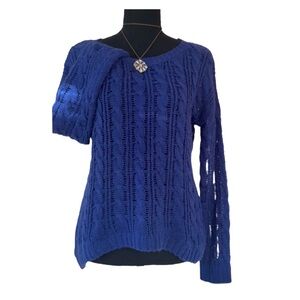 #35 OLIVE & OAK ~ Royal Blue Long Sleeve Cable Knit Sweater size M